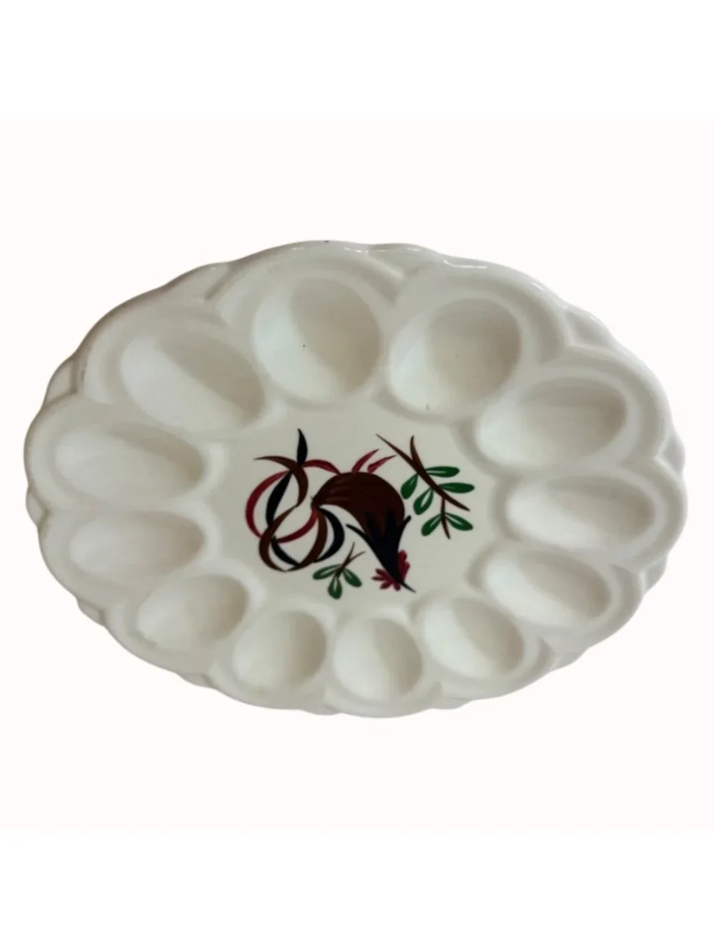 Ceramic Deviled Egg Platter White Rooster Farmhouse Easter Vintage Serving Tray